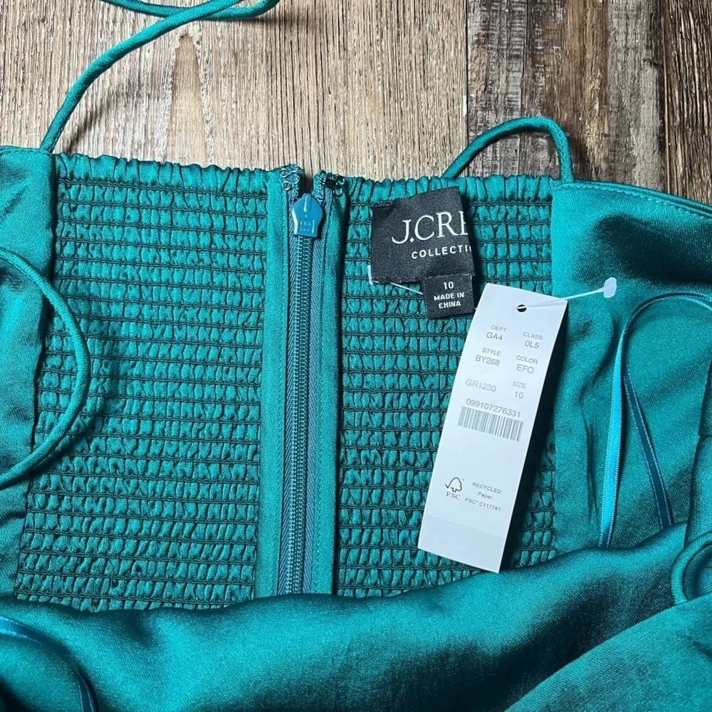J. Crew NWT Collection Tie-strap Midi Dress In Textured Satin Green Size 10